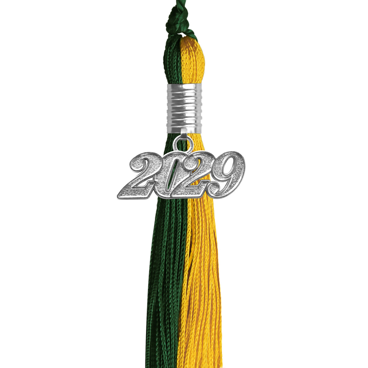 Hunter Green/Gold Graduation Tassel with Silver Date Drop by Wholesale Grad Supply