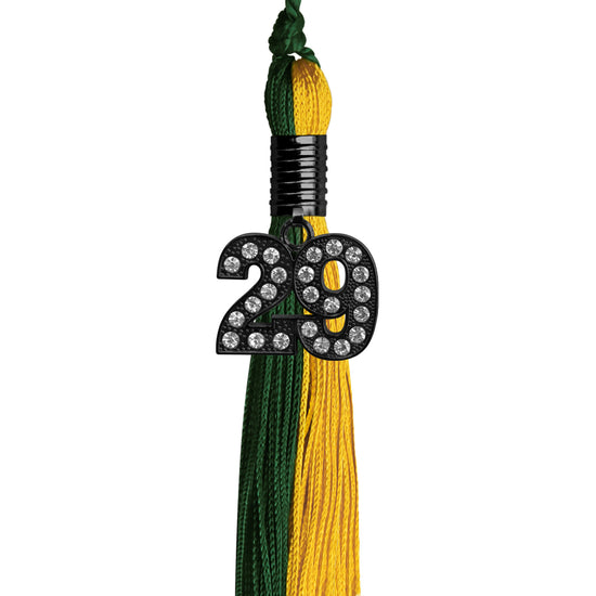 Hunter Green/Gold Graduation Tassel with Black Bling Charm by Wholesale Grad Supply
