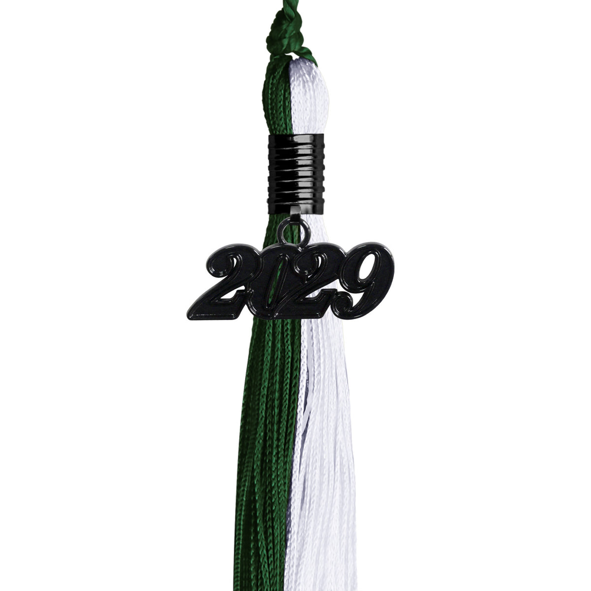 Hunter Green/White Graduation Tassel with Black Date Drop by Wholesale Grad Supply
