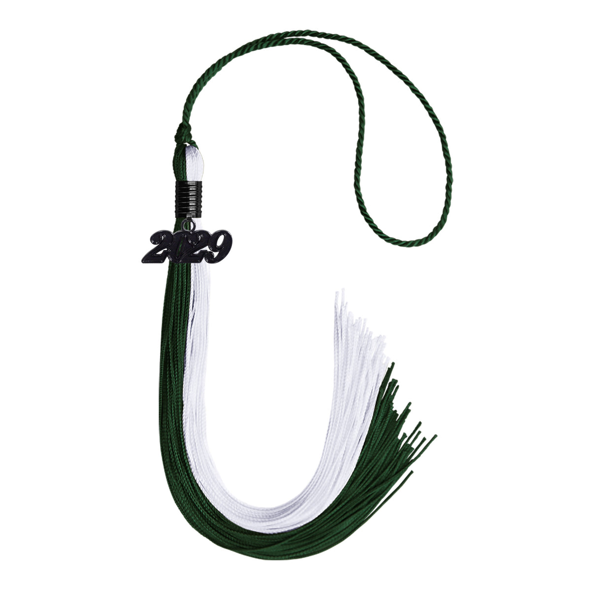 Hunter Green/White Graduation Tassel with Black Date Drop by Wholesale Grad Supply