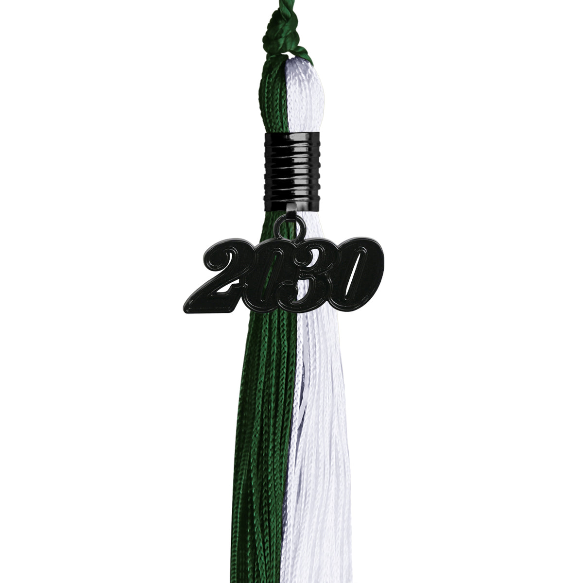 Hunter Green/White Graduation Tassel with Black Date Drop by Wholesale Grad Supply