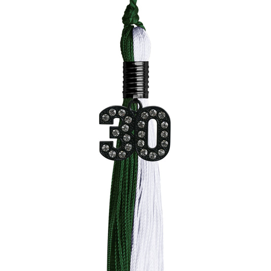 Hunter Green/White Graduation Tassel with Black Bling Charm by Wholesale Grad Supply