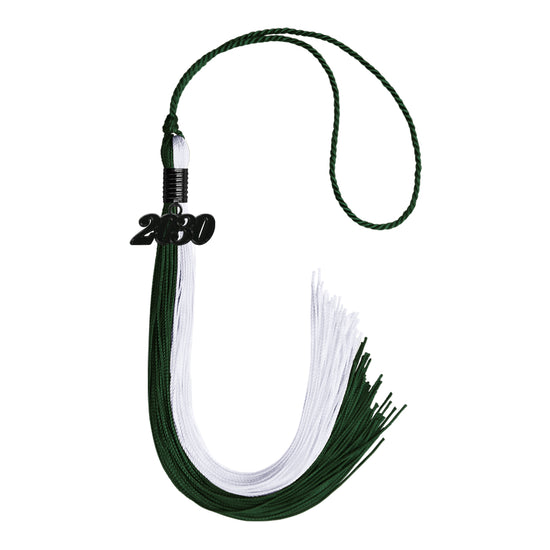 Hunter Green/White Graduation Tassel with Black Date Drop by Wholesale Grad Supply