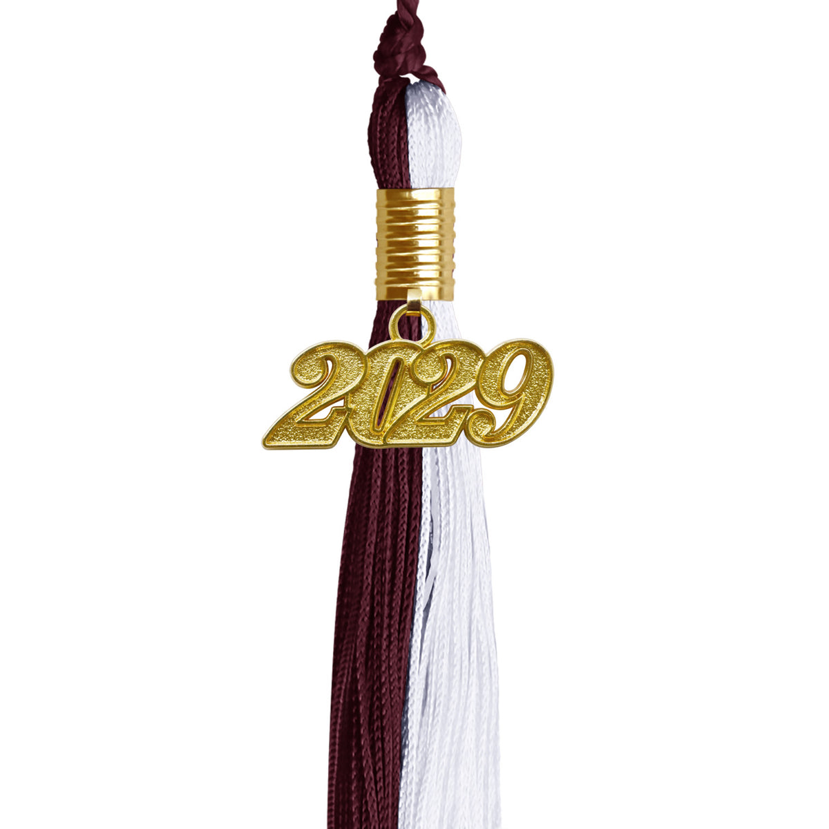 Maroon/White Graduation Tassel with Gold Date Drop by Wholesale Grad Supply