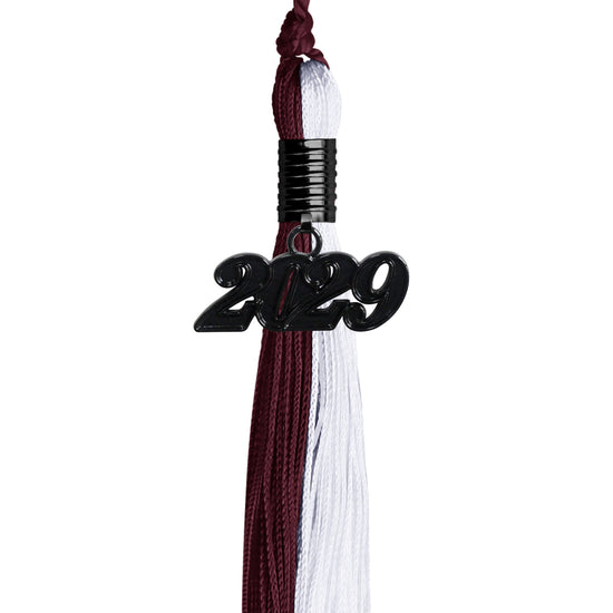 Maroon/White Graduation Tassel with Black Date Drop by Wholesale Grad Supply