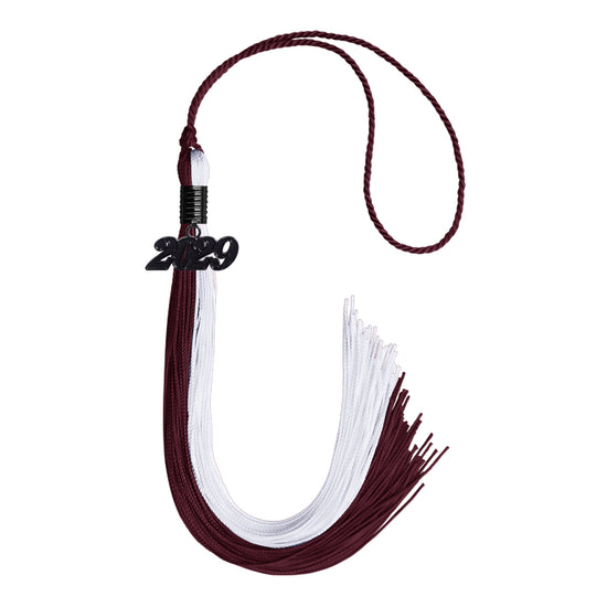 Maroon/White Graduation Tassel with Black Date Drop by Wholesale Grad Supply