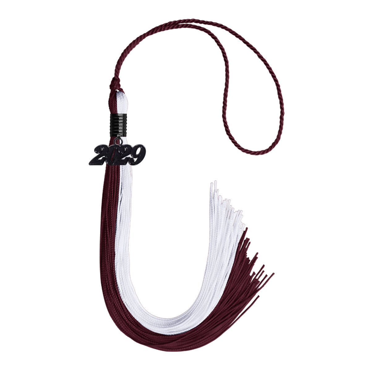 Maroon/White Graduation Tassel with Black Date Drop by Wholesale Grad Supply