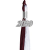 Maroon/White Graduation Tassel with Silver Date Drop by Wholesale Grad Supply