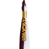 Maroon/White Graduation Tassel with Gold Stacked Date Drop by Wholesale Grad Supply