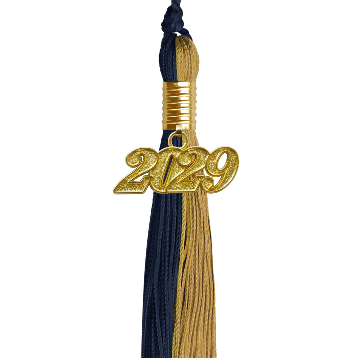 Dark Navy Blue/Antique Gold Graduation Tassel with Gold Date Drop by Wholesale Grad Supply