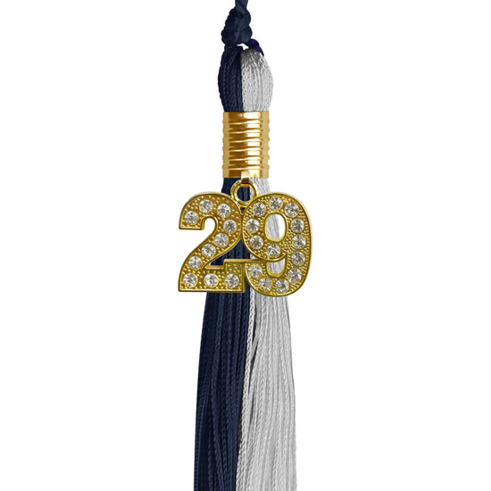 Dark Navy Blue/Grey Graduation Tassel with Gold Bling Charm by Wholesale Grad Supply