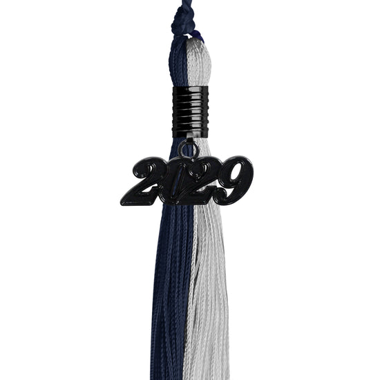 Dark Navy Blue/Grey Graduation Tassel with Black Date Drop by Wholesale Grad Supply