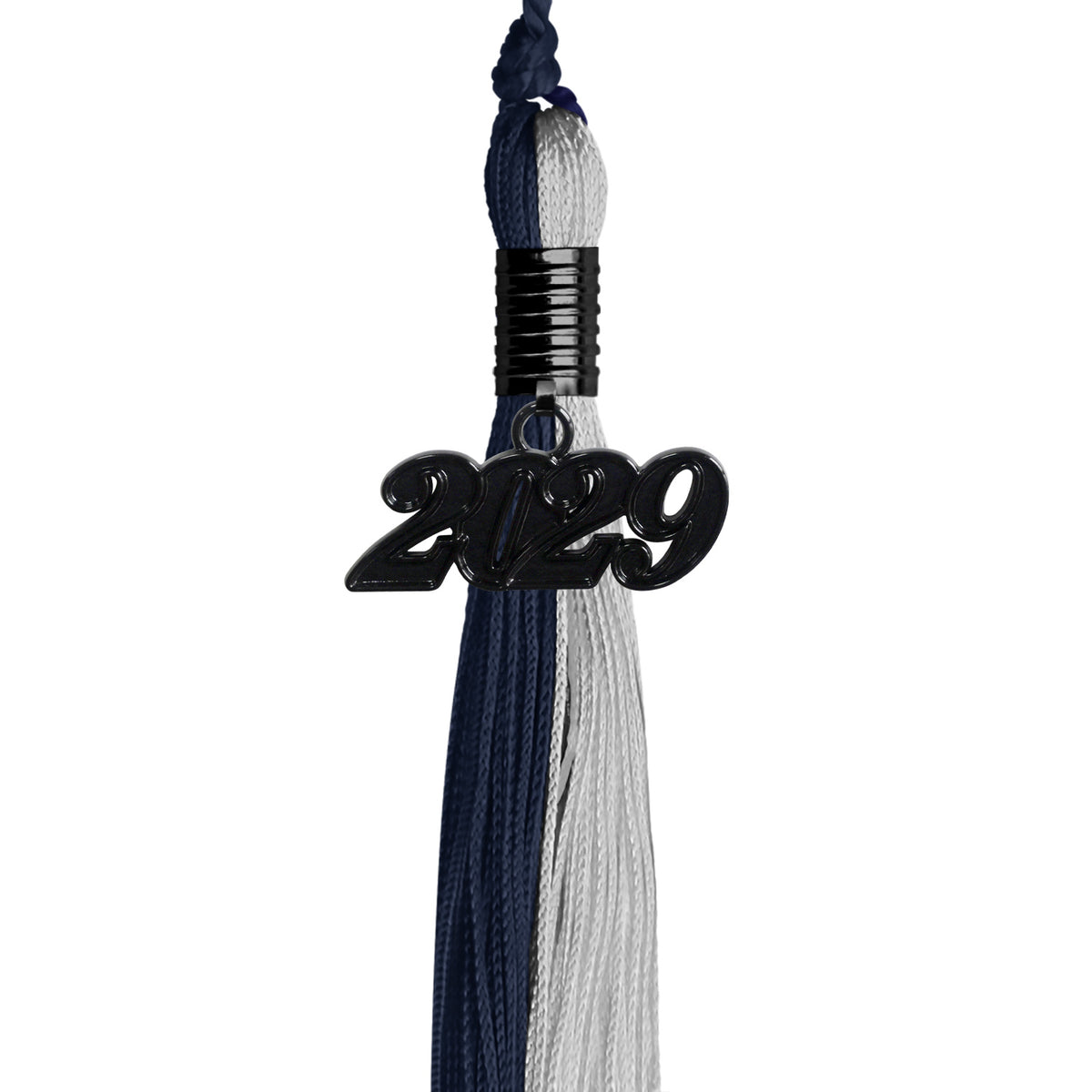 Dark Navy Blue/Grey Graduation Tassel with Black Date Drop by Wholesale Grad Supply