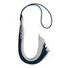 Dark Navy Blue/Grey Graduation Tassel with Silver Stacked Date Drop by Wholesale Grad Supply