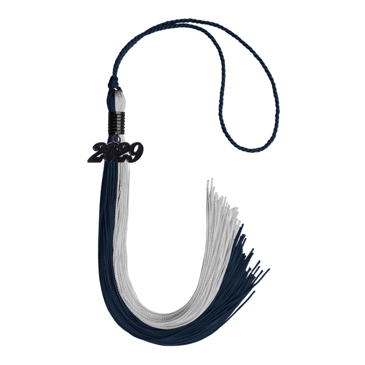Dark Navy Blue/Grey Graduation Tassel with Black Date Drop by Wholesale Grad Supply