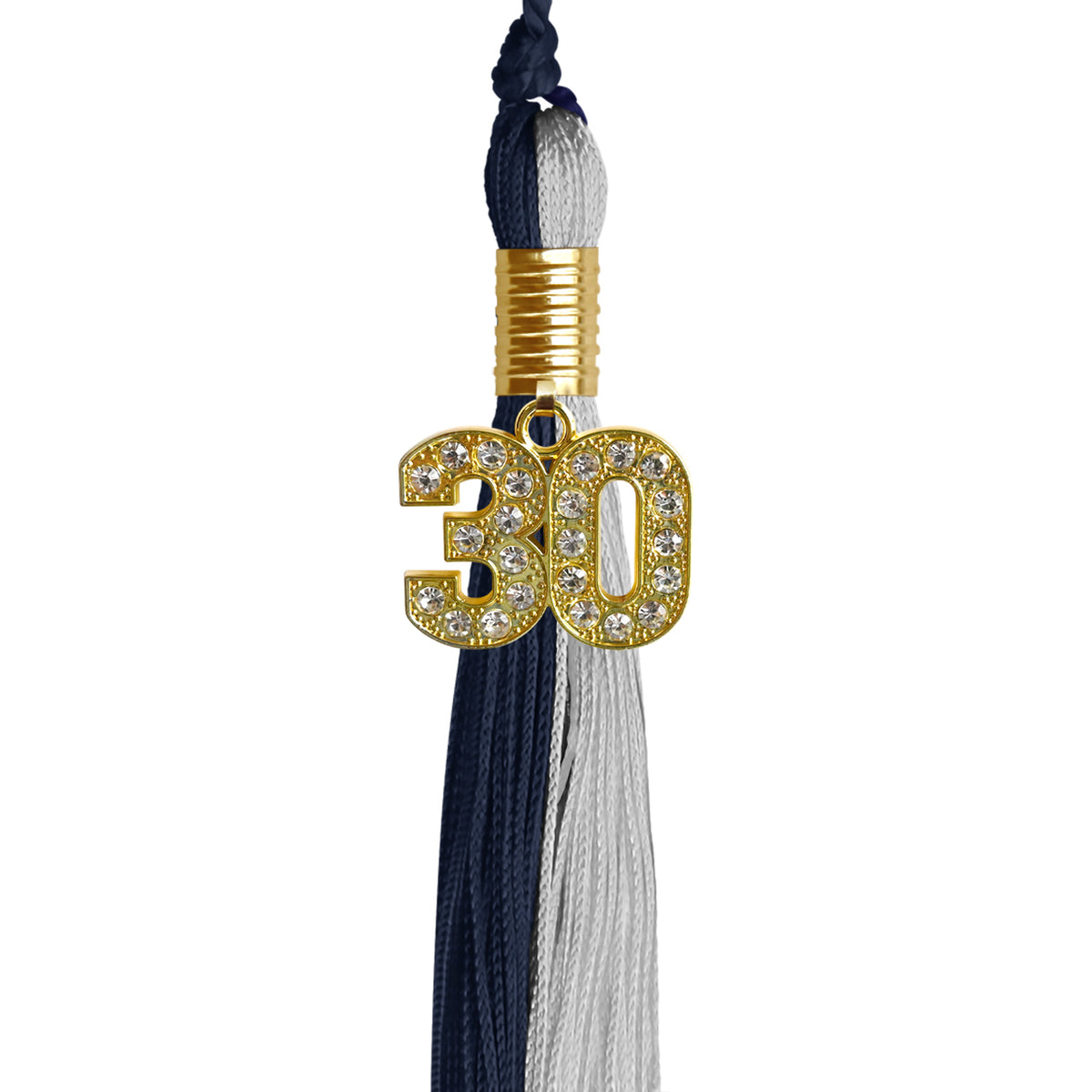 Dark Navy Blue/Grey Graduation Tassel with Gold Bling Charm by Wholesale Grad Supply
