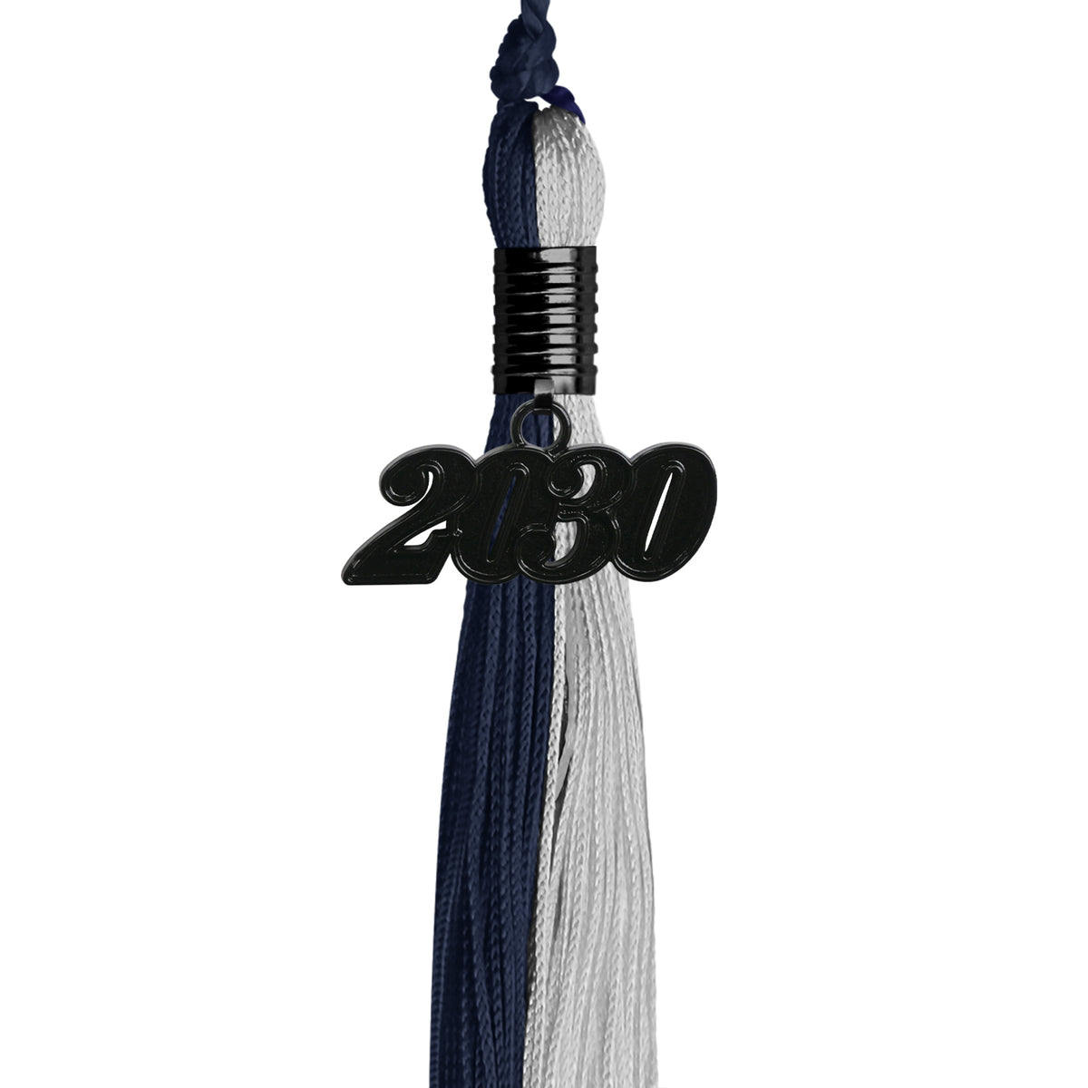 Dark Navy Blue/Grey Graduation Tassel with Black Date Drop by Wholesale Grad Supply