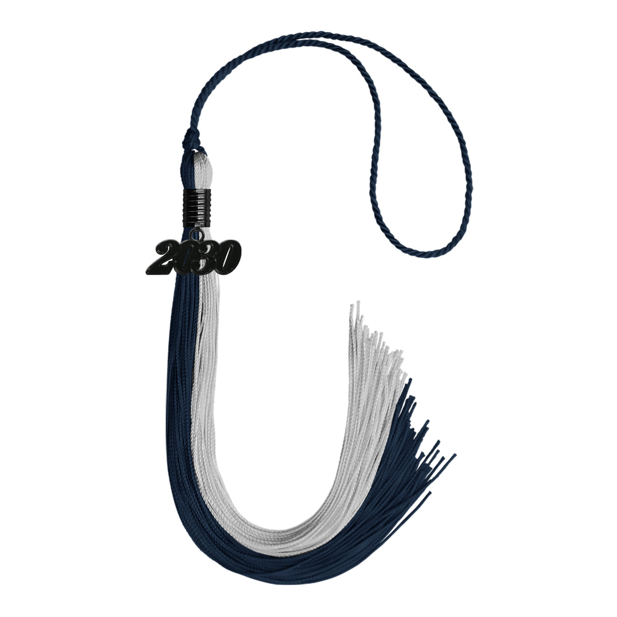 Dark Navy Blue/Grey Graduation Tassel with Black Date Drop by Wholesale Grad Supply