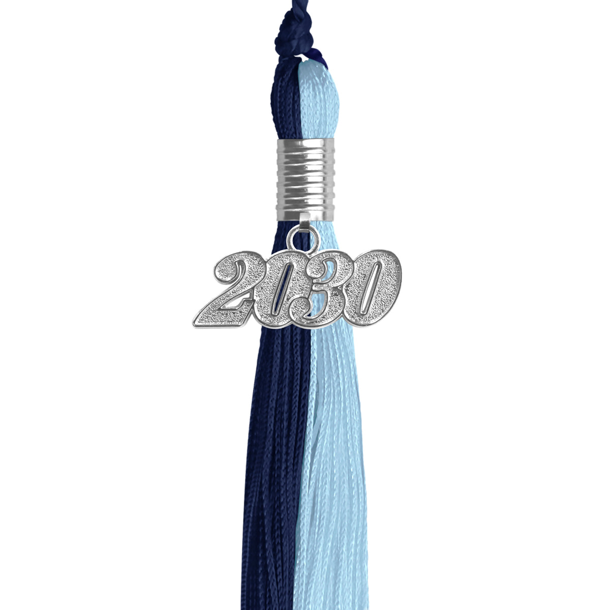Dark Navy Blue/Light Blue Graduation Tassel with Silver Date Drop by Wholesale Grad Supply