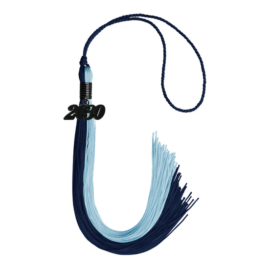 Dark Navy Blue/Light Blue Graduation Tassel with Black Date Drop by Wholesale Grad Supply