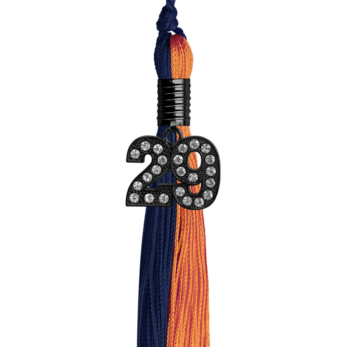 Navy Blue/Orange Graduation Tassel with Black Bling Charm by Wholesale Grad Supply