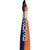 Navy Blue/Orange Graduation Tassel with Silver Stacked Date Drop by Wholesale Grad Supply