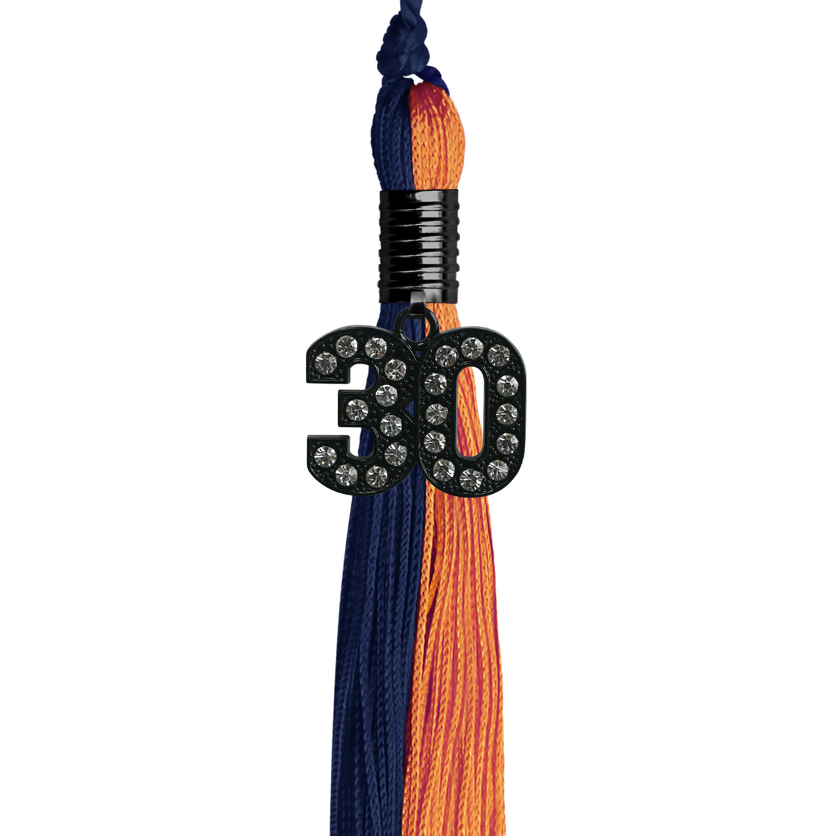 Navy Blue/Orange Graduation Tassel with Black Bling Charm by Wholesale Grad Supply