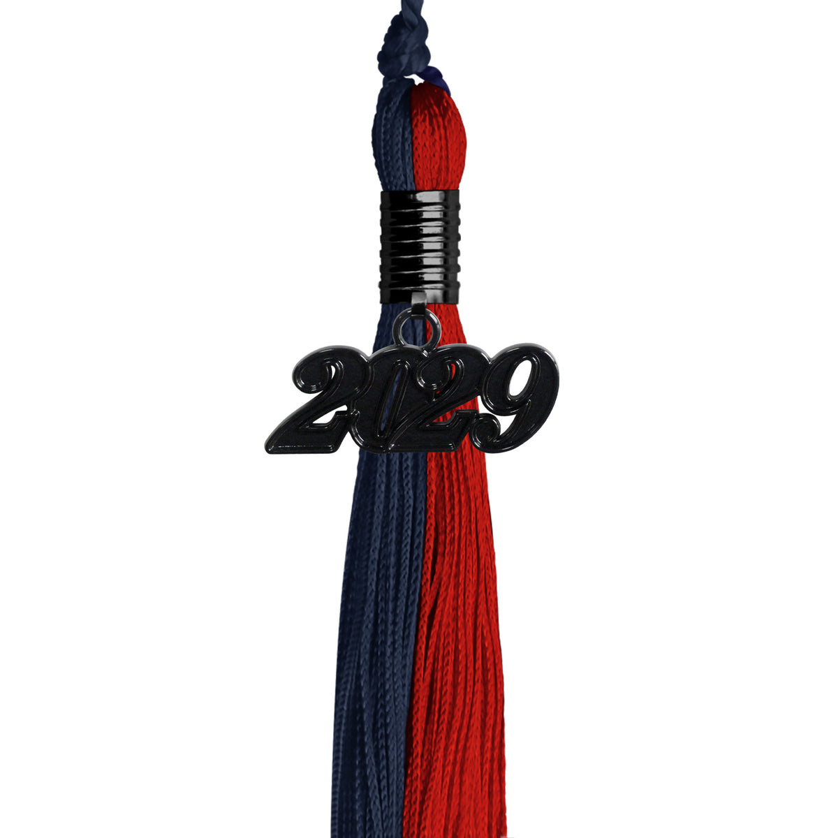 Dark Navy Blue/Red Graduation Tassel with Black Date Drop by Wholesale Grad Supply