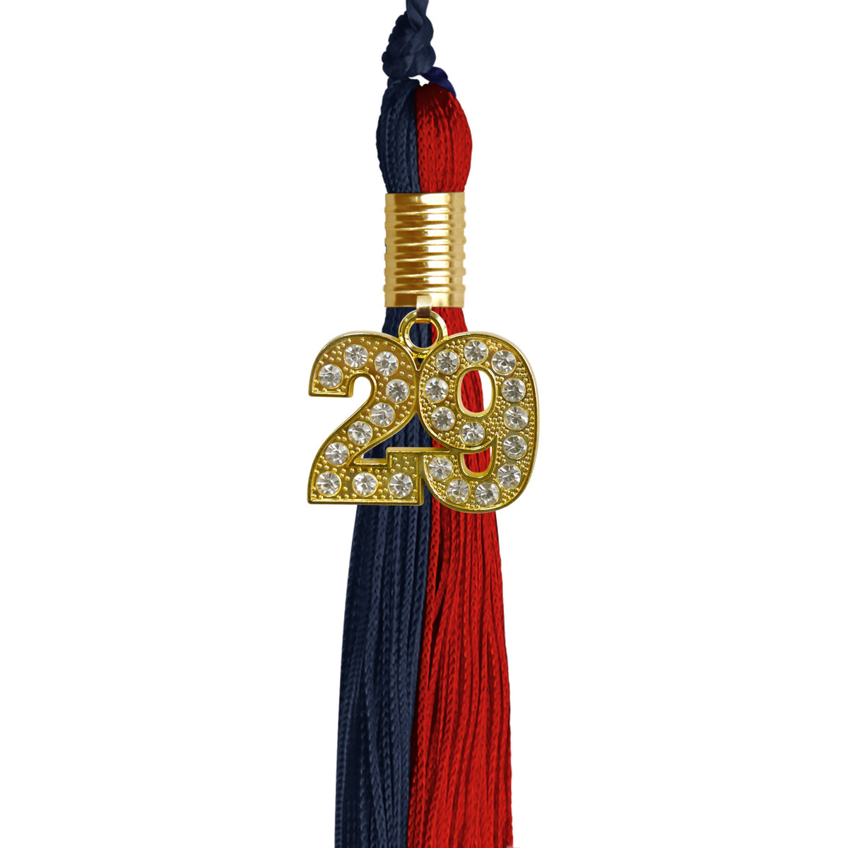 Dark Navy Blue/Red Graduation Tassel with Gold Bling Charm by Wholesale Grad Supply