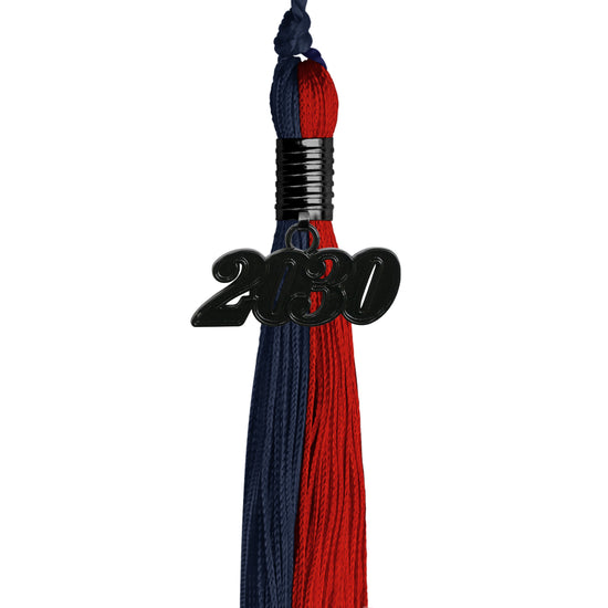 Dark Navy Blue/Red Graduation Tassel with Black Date Drop by Wholesale Grad Supply