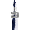 Navy Blue/White Graduation Tassel with Silver Bling Charm by Wholesale Grad Supply