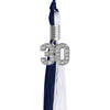 Navy Blue/White Graduation Tassel with Silver Bling Charm by Wholesale Grad Supply