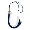 Navy Blue/White Graduation Tassel with Silver Bling Charm by Wholesale Grad Supply