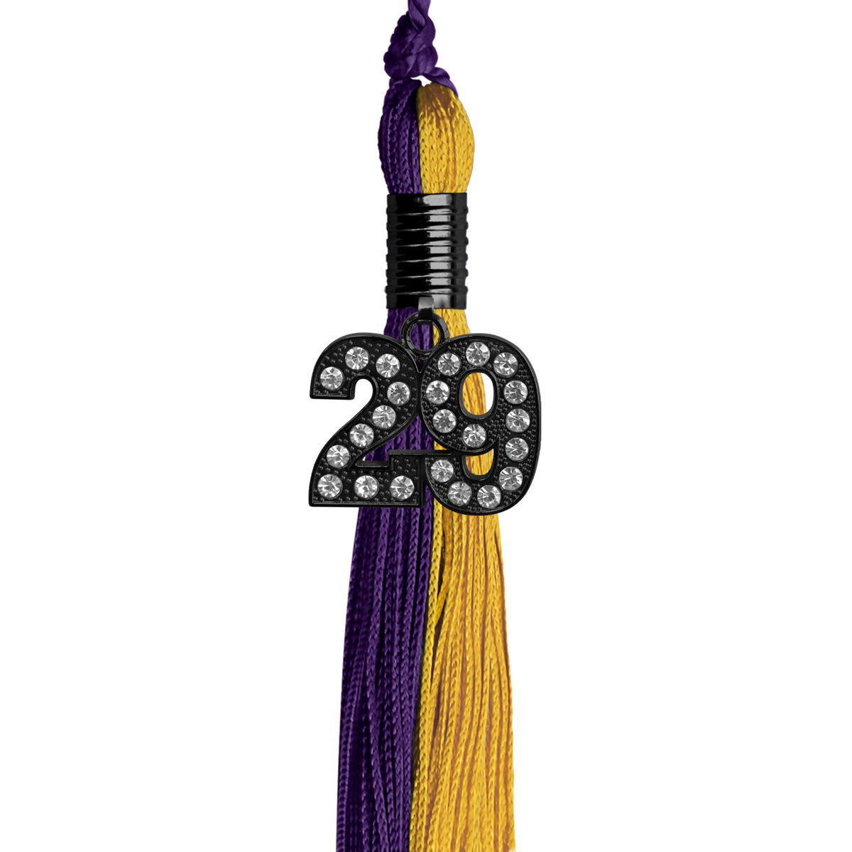 Purple/Bright Gold Graduation Tassel with Black Bling Charm by Wholesale Grad Supply