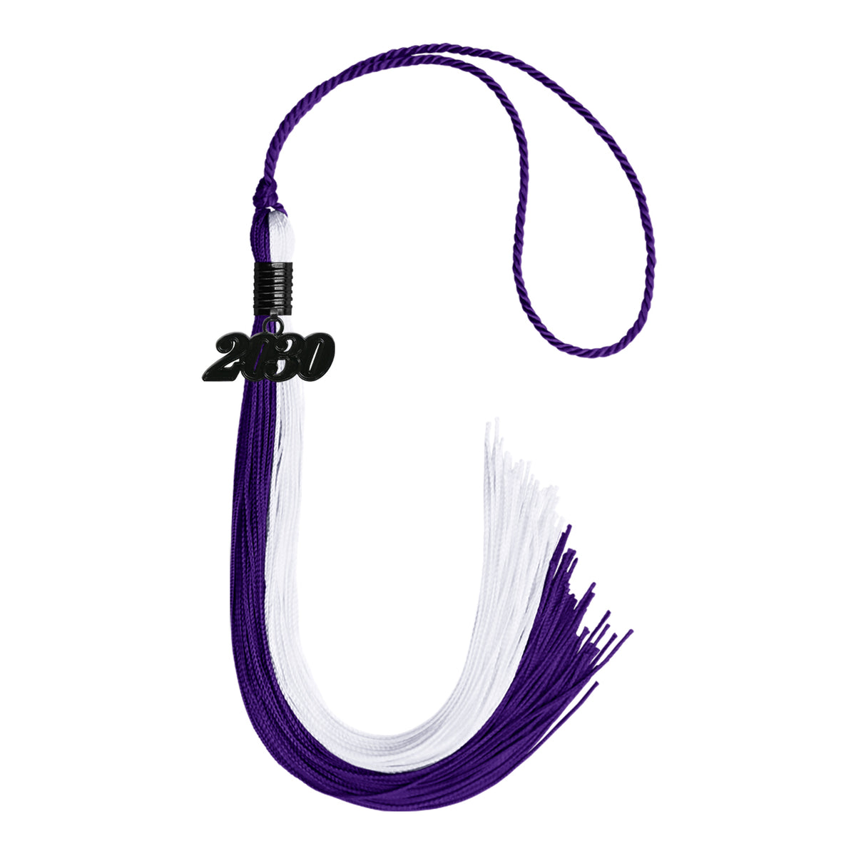 Purple/White Graduation Tassel with Black Date Drop by Wholesale Grad Supply