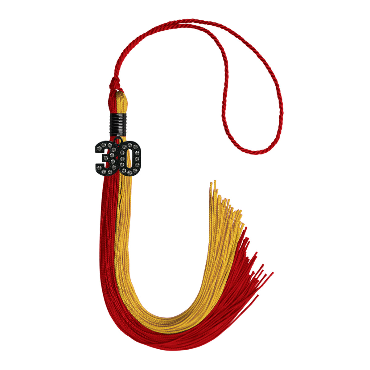 Red/Gold Graduation Tassel with Black Bling Charm by Wholesale Grad Supply