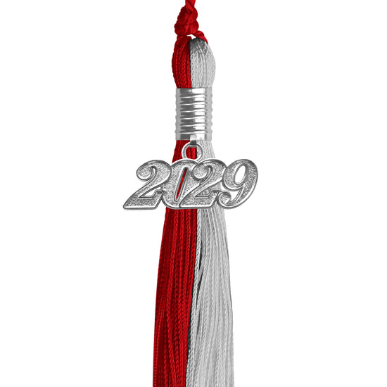 Red/Grey Graduation Tassel with Silver Date Drop by Wholesale Grad Supply