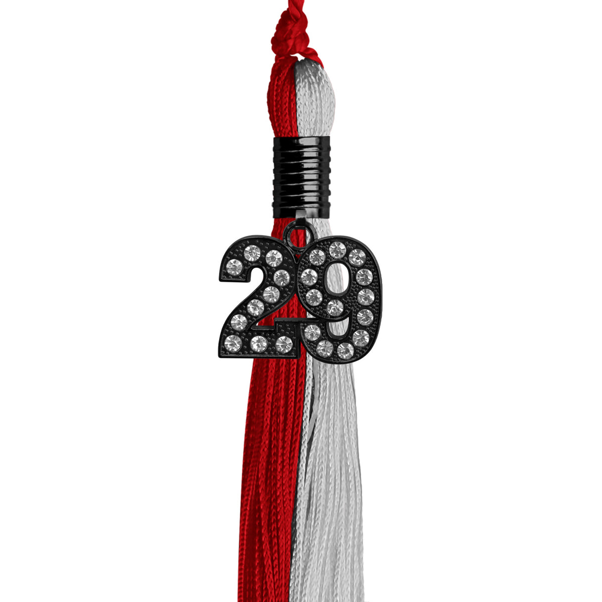 Red/Grey Graduation Tassel with Black Bling Charm by Wholesale Grad Supply