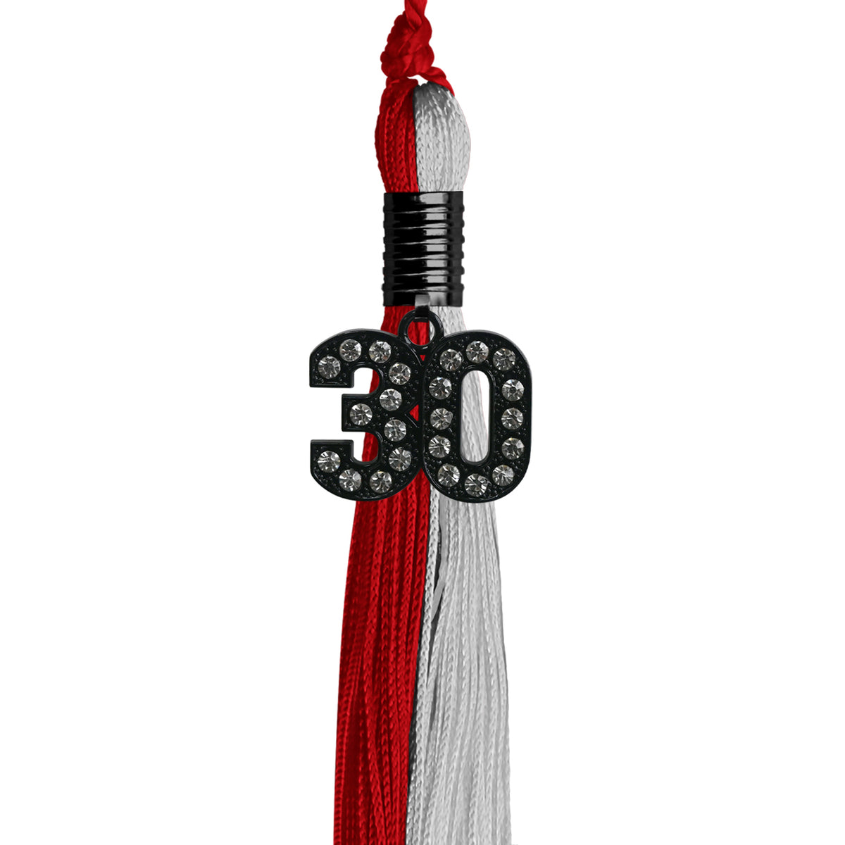 Red/Grey Graduation Tassel with Black Bling Charm by Wholesale Grad Supply