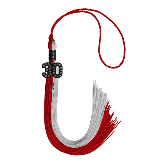 Red/Grey Graduation Tassel with Black Bling Charm by Wholesale Grad Supply