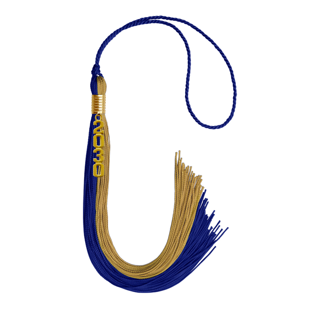 Royal Blue/Antique Gold Graduation Tassel with Gold Stacked Date Drop by Wholesale Grad Supply