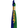Royal Blue/Green Graduation Tassel with Gold Stacked Date Drop by Wholesale Grad Supply