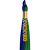 Royal Blue/Green Graduation Tassel with Gold Stacked Date Drop by Wholesale Grad Supply