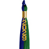 Royal Blue/Green Graduation Tassel with Gold Stacked Date Drop by Wholesale Grad Supply