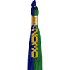 Royal Blue/Green Graduation Tassel with Gold Stacked Date Drop by Wholesale Grad Supply