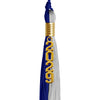 Royal Blue/Grey Graduation Tassel with Gold Stacked Date Drop by Wholesale Grad Supply
