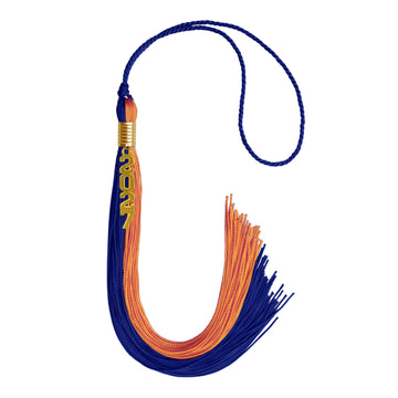 Royal Blue/Orange Graduation Tassel with Gold Stacked Date Drop by Wholesale Grad Supply