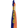 Royal Blue/Orange Graduation Tassel with Gold Stacked Date Drop by Wholesale Grad Supply