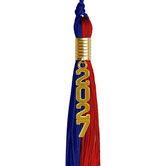 Royal Blue/Red Graduation Tassel with Gold Stacked Date Drop by Wholesale Grad Supply