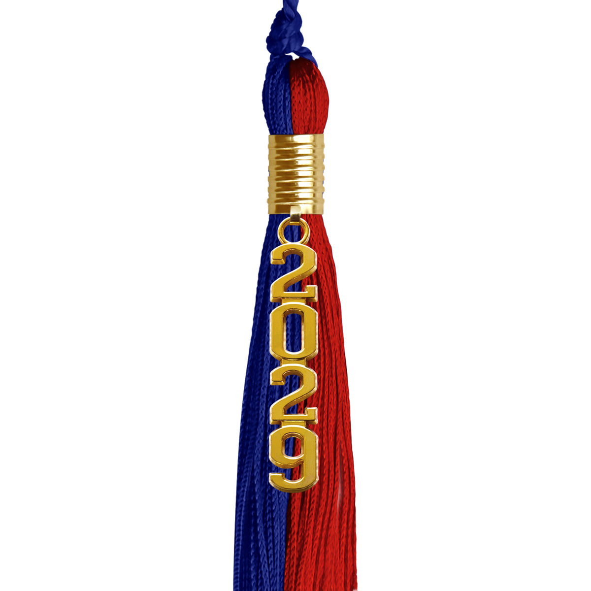 Royal Blue/Red Graduation Tassel with Gold Stacked Date Drop by Wholesale Grad Supply